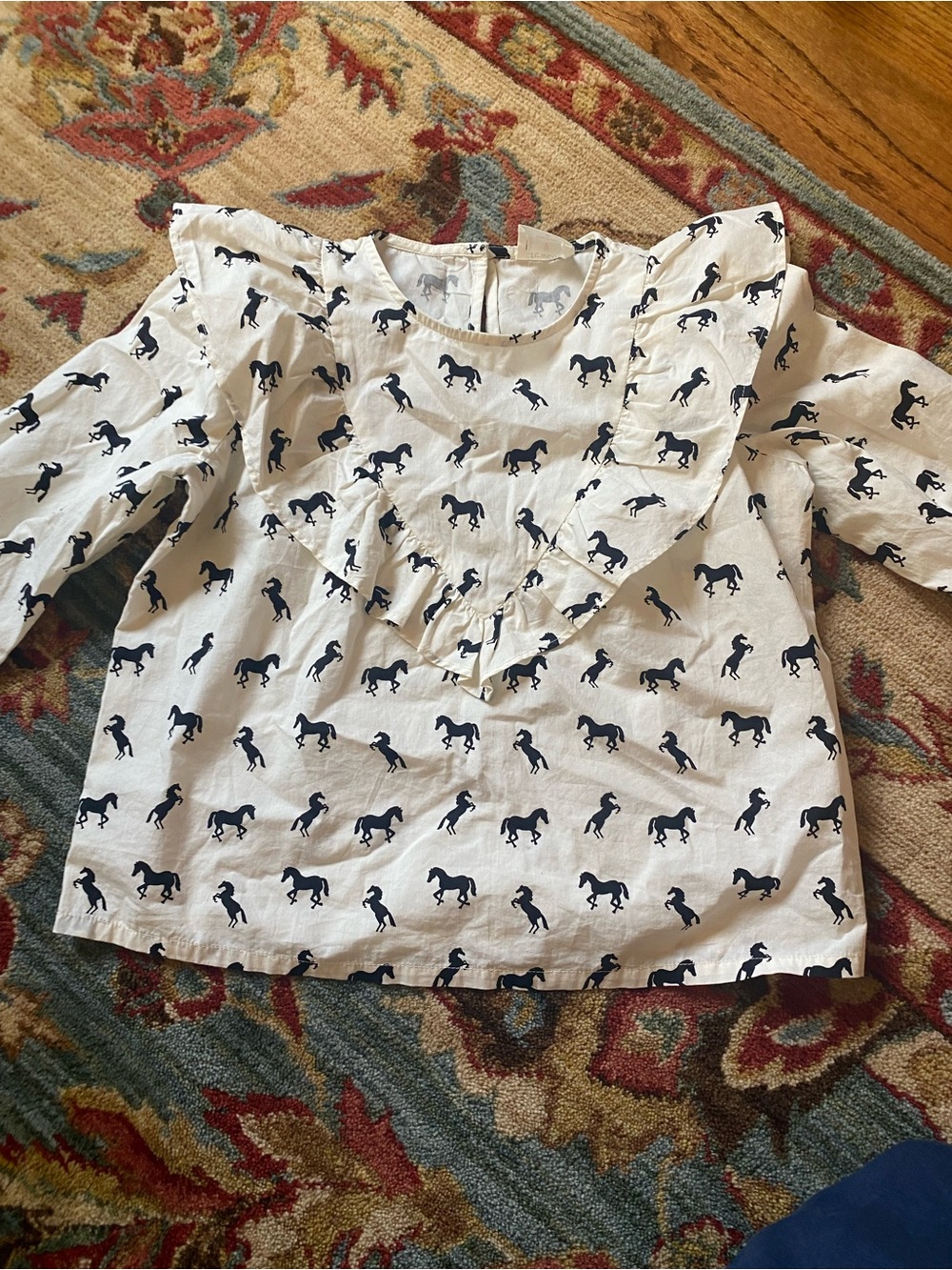 Crewcuts Girls' Ruffle Top with Horse Print size Small (6/7)